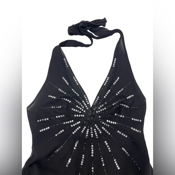 Y2K BCBGMAXAZRIA Asymmetric Silk Midi Beaded Babydoll Dress Fairy Whimsigoth - Picture 9 of 12